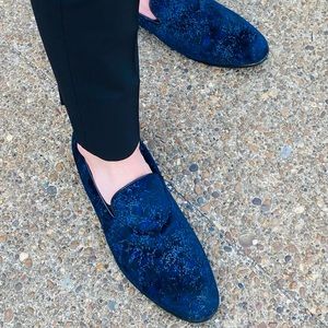 Men’s loafers-Navy/Black patterned suede. Size 11.5.